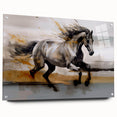 Acrylic glass wall art showcasing an abstract design of colorful strokes and lines, elegantly displayed with holding pins for a modern touch.