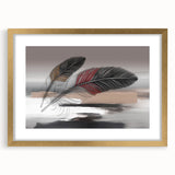 Abstract wall art featuring elegant strokes and lines in gold, framed with a mat, highlighting a modern aesthetic suitable for contemporary decor.