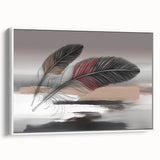 Framed abstract wall art showcasing colorful strokes and lines on a canvas, displayed in a sleek white frame, perfect for modern decor.