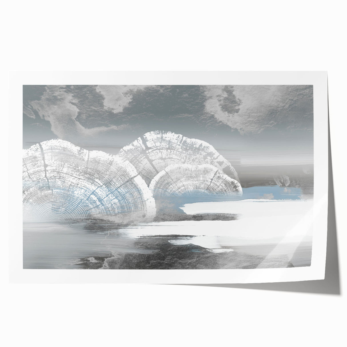 Abstract wall art print featuring vibrant strokes and lines in shades of blue, orange, and green, perfect for modern home decor. Ideal for enhancing artistic spaces.