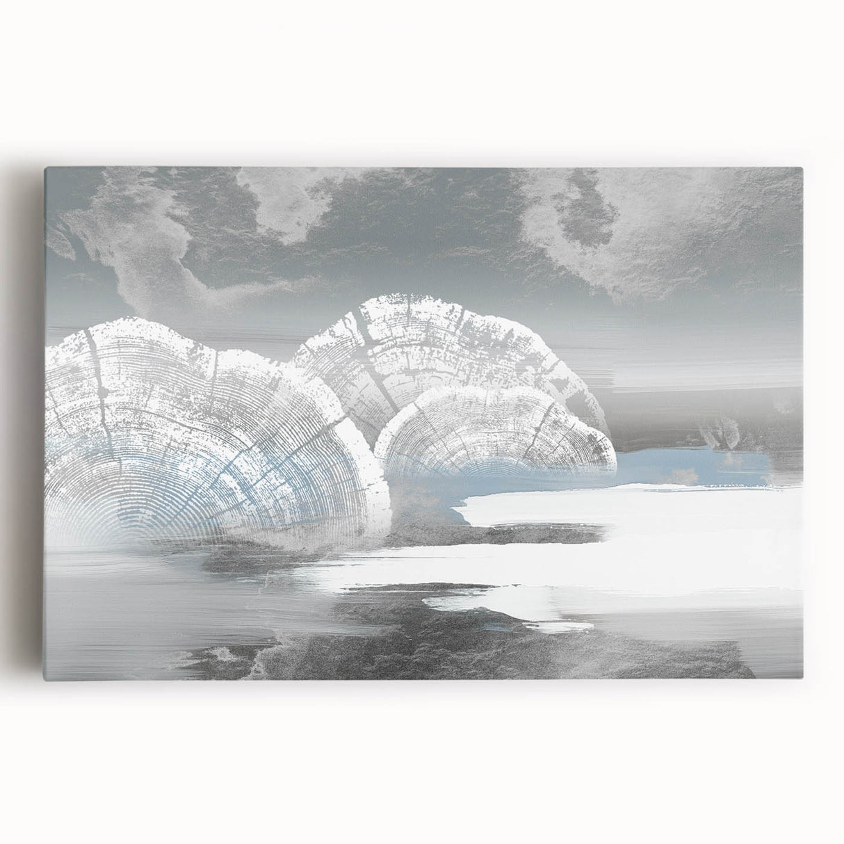 Abstract wall art featuring dynamic strokes and lines in a blend of blue, yellow, and gray tones, printed on stretched canvas, perfect for modern decor.