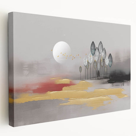 Abstract strokes and lines wall art design in vibrant colors, displayed on a stretched canvas with a side view, perfect for modern home decor and artistic interiors.