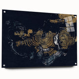 Abstract wall art featuring colorful strokes and lines, displayed in an acrylic frame with visible mounting pins, showcasing a modern design suitable for contemporary decor.