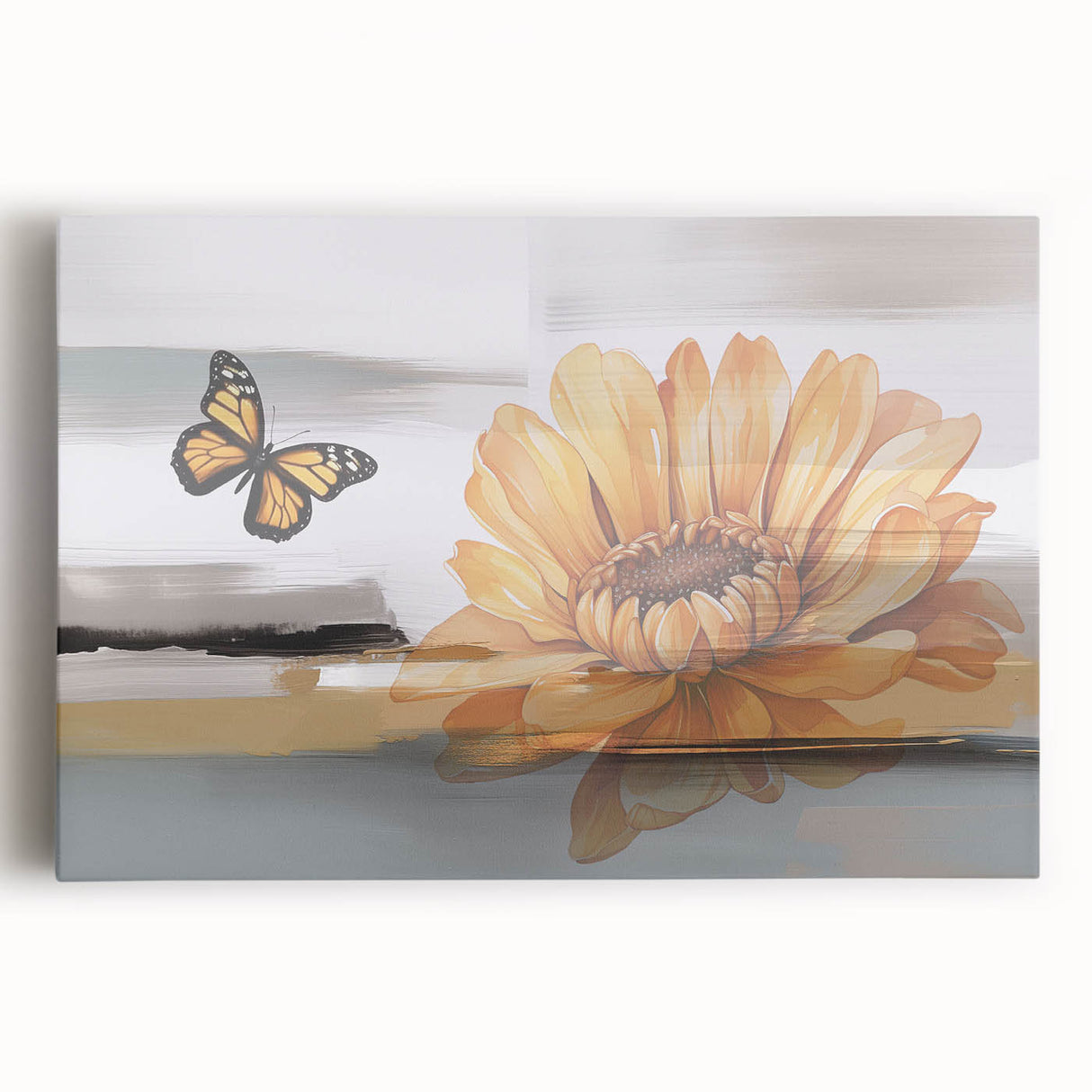 Abstract wall art featuring vibrant strokes and lines in shades of blue, orange, and white, designed for modern home decor, enhancing artistic ambiance.