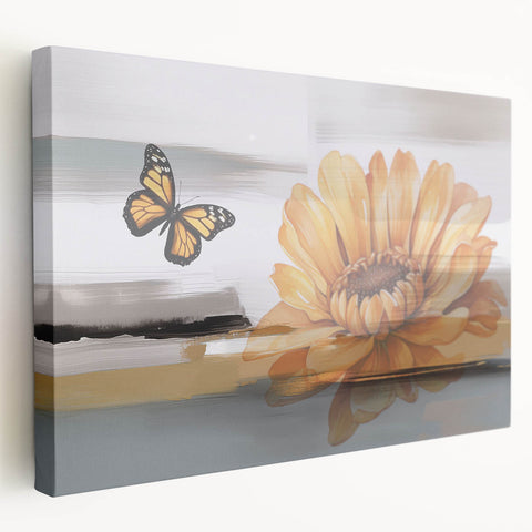 Abstract strokes and lines create a vibrant wall art design on stretched canvas, showcasing bold colors and dynamic patterns in a contemporary setting. Perfect for modern home decor.