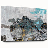 Abstract wall art featuring dynamic strokes and lines in vibrant hues, displayed in an acrylic glass frame from a modern collection, showcasing a sleek side view without pins. Ideal for contemporary decor.