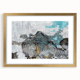 Abstract wall art design featuring bold strokes and lines in a modern gold frame with a mat, ideal for contemporary home décor and aesthetic enhancement.