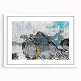 Abstract wall art design featuring vibrant strokes and lines in a sleek white frame with a mat, ideal for modern home decor. Perfect for enhancing contemporary interiors.