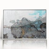 Framed wall art featuring an abstract design with colorful strokes and lines, set in a sleek white frame, perfect for modern home decor.