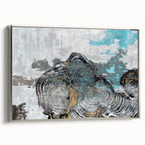 Framed abstract wall art featuring silver strokes and lines on a canvas, showcasing a modern design ideal for contemporary home decor with elegant aesthetics.