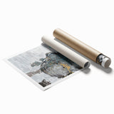 Abstract wall art print showcasing vibrant strokes and lines in bold colors, ideal for modern home decor. This rolled canvas design adds a contemporary touch to any space.