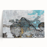 Abstract canvas artwork featuring vibrant strokes and lines in shades of blue, gold, and green, designed for modern home decor, enhancing artistic spaces with a contemporary flair.