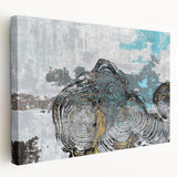 Abstract wall art featuring vibrant strokes and dynamic lines in blue, pink, and gold, displayed in a side view on a stretched canvas, enhancing modern decor.
