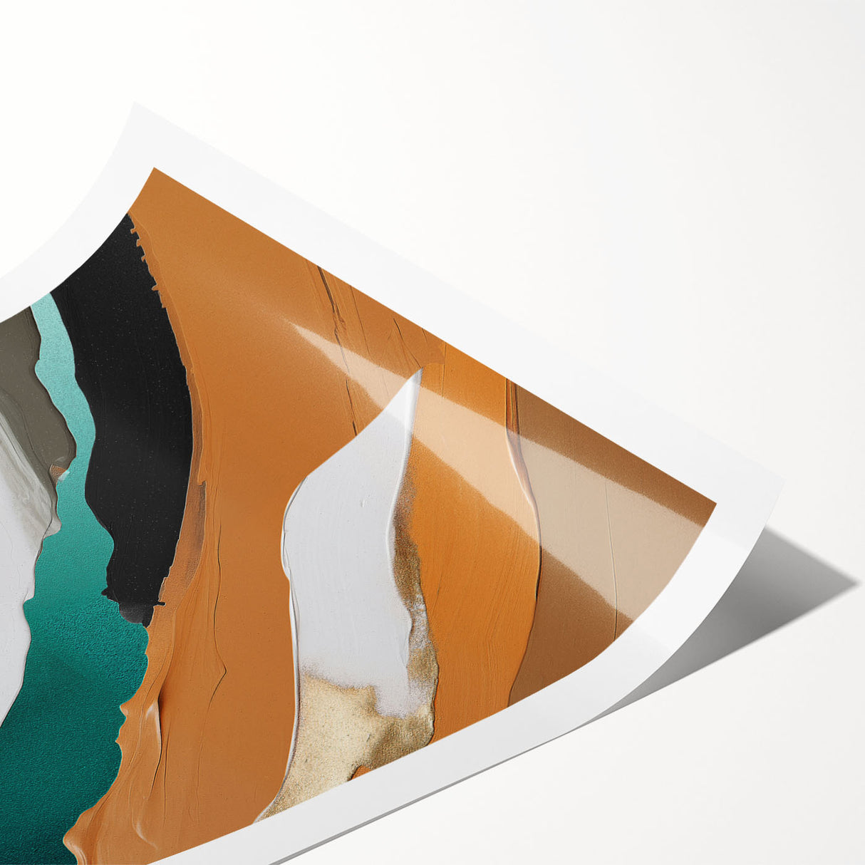 Abstract wall art print featuring vibrant strokes and lines in a blend of blues, yellows, and reds, rolled and ready for display. Ideal for modern decor.