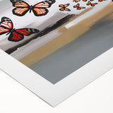 Abstract wall art design showcasing vibrant strokes and lines in shades of blue, orange, and yellow on rolled canvas, perfect for modern home decor.