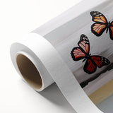 Abstract wall art design showcasing vibrant strokes and lines in shades of blue, pink, and gold, presented on a rolled canvas for stylish home decor.