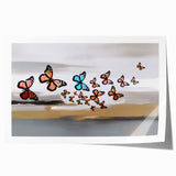 Abstract wall art design featuring vibrant strokes and lines in shades of blue, pink, and gold, perfect for modern home decor or artistic interiors.