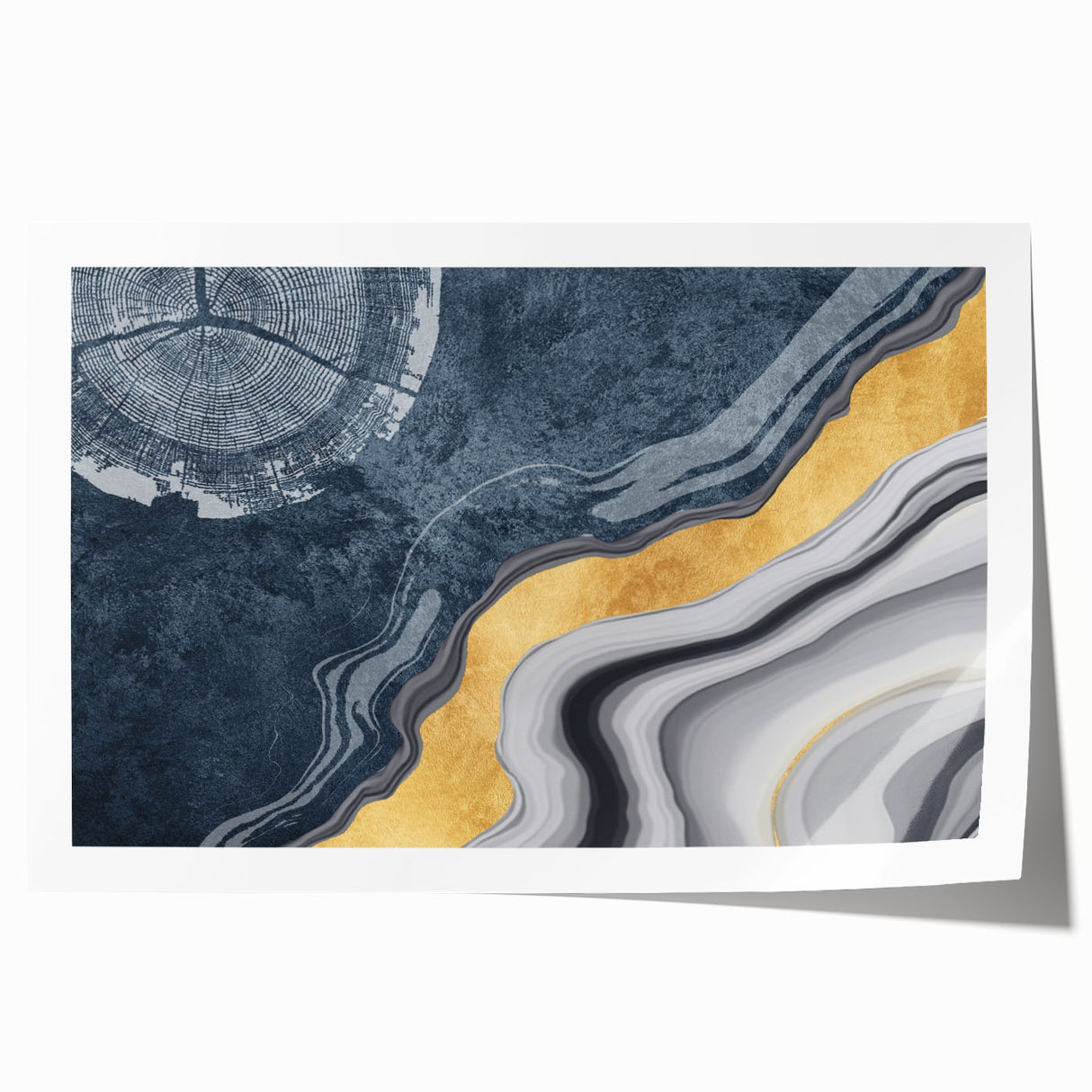 Abstract wall art print featuring vibrant strokes and lines in shades of blue, yellow, and pink, ideal for modern home decor settings. The design showcases a dynamic interplay of colors and shapes, creating an eye-catching focal point for any room.