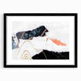 Abstract wall art featuring strokes and lines in a modern design, framed in black with a mat for an elegant presentation, ideal for contemporary decor.