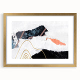 Abstract art print featuring dynamic strokes and lines in a modern design, framed with a gold mat, perfect for contemporary home decor.