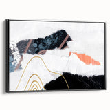Framed canvas wall art featuring an abstract design of colorful strokes and lines, presented in a sleek black frame, adding modern elegance to home decor.