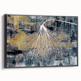 Framed canvas wall art featuring an abstract design of colorful strokes and lines, showcasing a modern artistic flair with a sleek black frame, perfect for home decor.