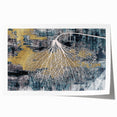 Abstract wall art print featuring vibrant strokes and lines in shades of blue, orange, and yellow, rolled and ready for framing or display in modern decor.