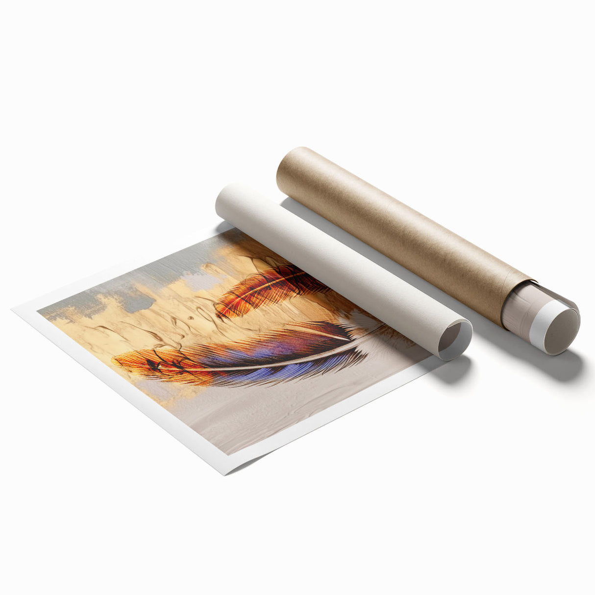 Abstract wall art print showcasing vibrant strokes and lines in shades of blue, orange, and yellow, perfect for modern decor. Ideal for home or office settings.