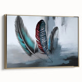 Framed canvas artwork showcasing an abstract design of strokes and lines in gold and neutral tones, highlighting modern decor aesthetics in a side view. Ideal for contemporary living spaces.