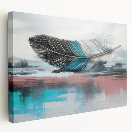 Abstract wall art featuring dynamic strokes and lines in vibrant colors, displayed on a stretched canvas with a side view, perfect for modern decor.