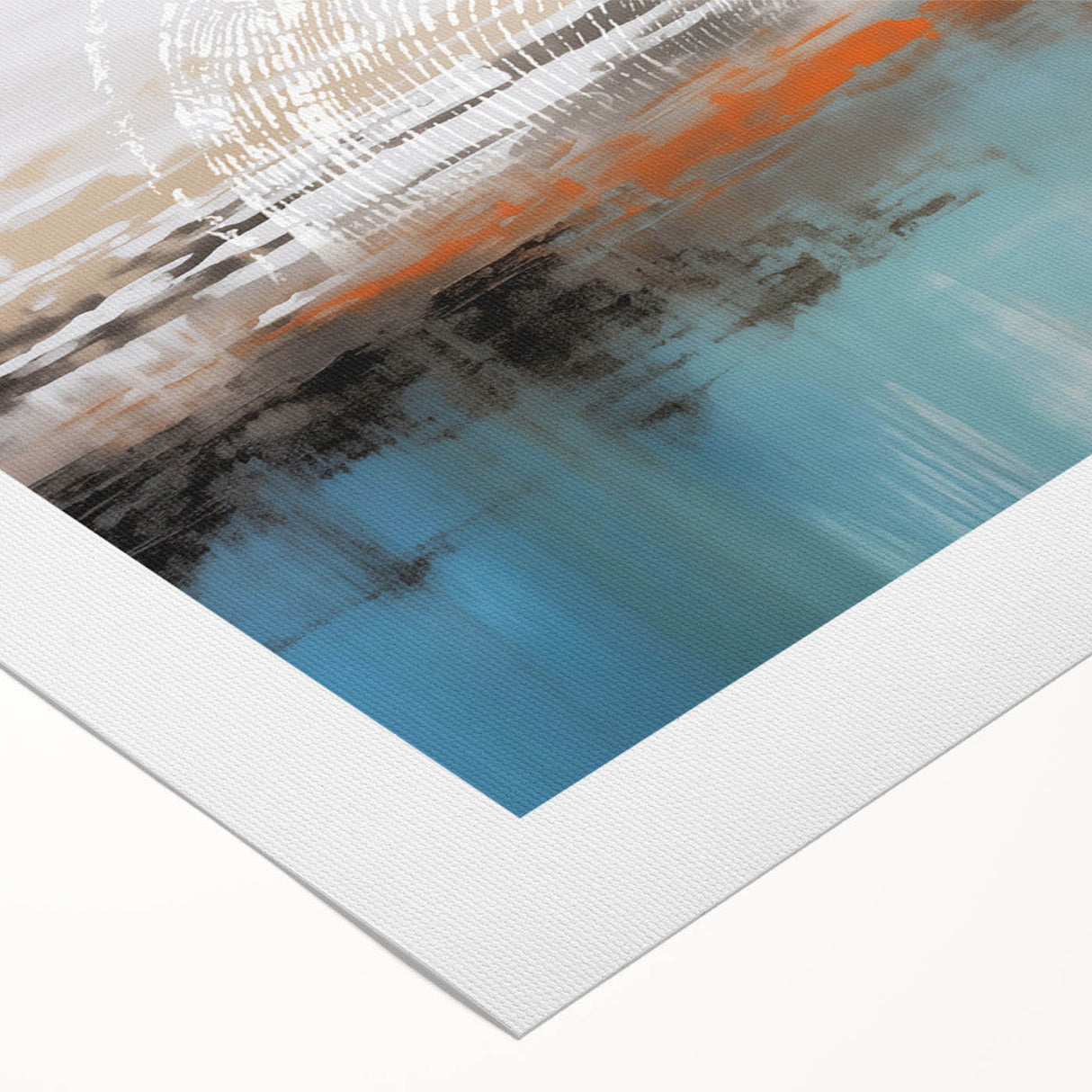 Abstract wall art featuring vibrant strokes and lines in shades of blue, orange, and yellow, perfect for modern home decor. Ideal for adding a contemporary touch to living spaces.