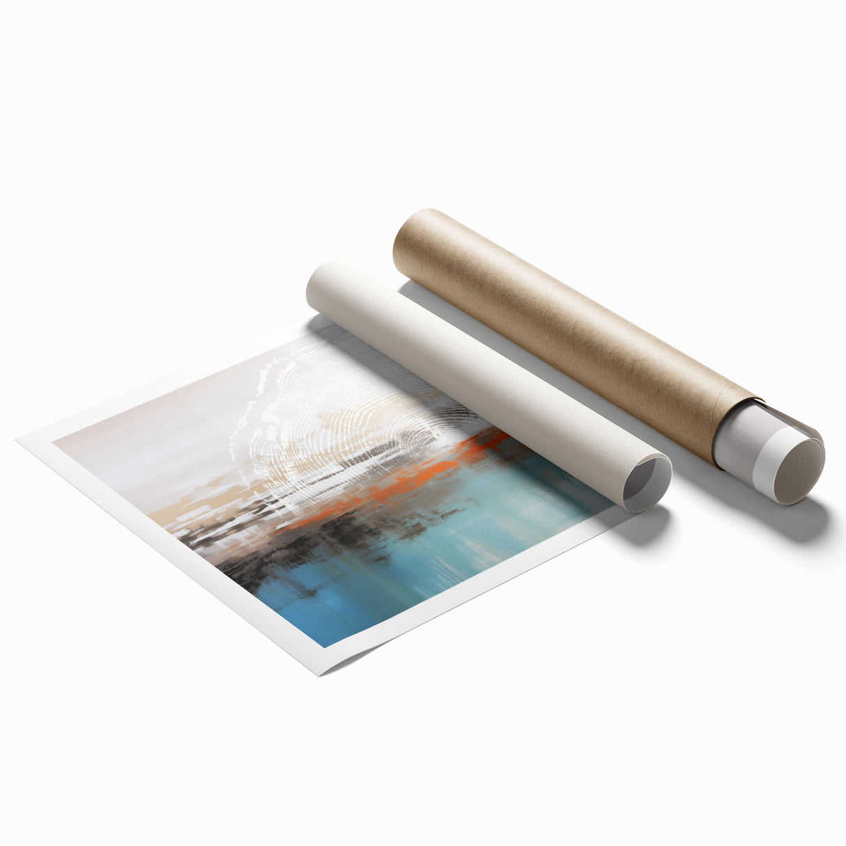 Abstract wall art print featuring dynamic strokes and lines in vibrant colors, ideal for modern decor. Rolled and ready for framing, it adds a contemporary touch to any space.