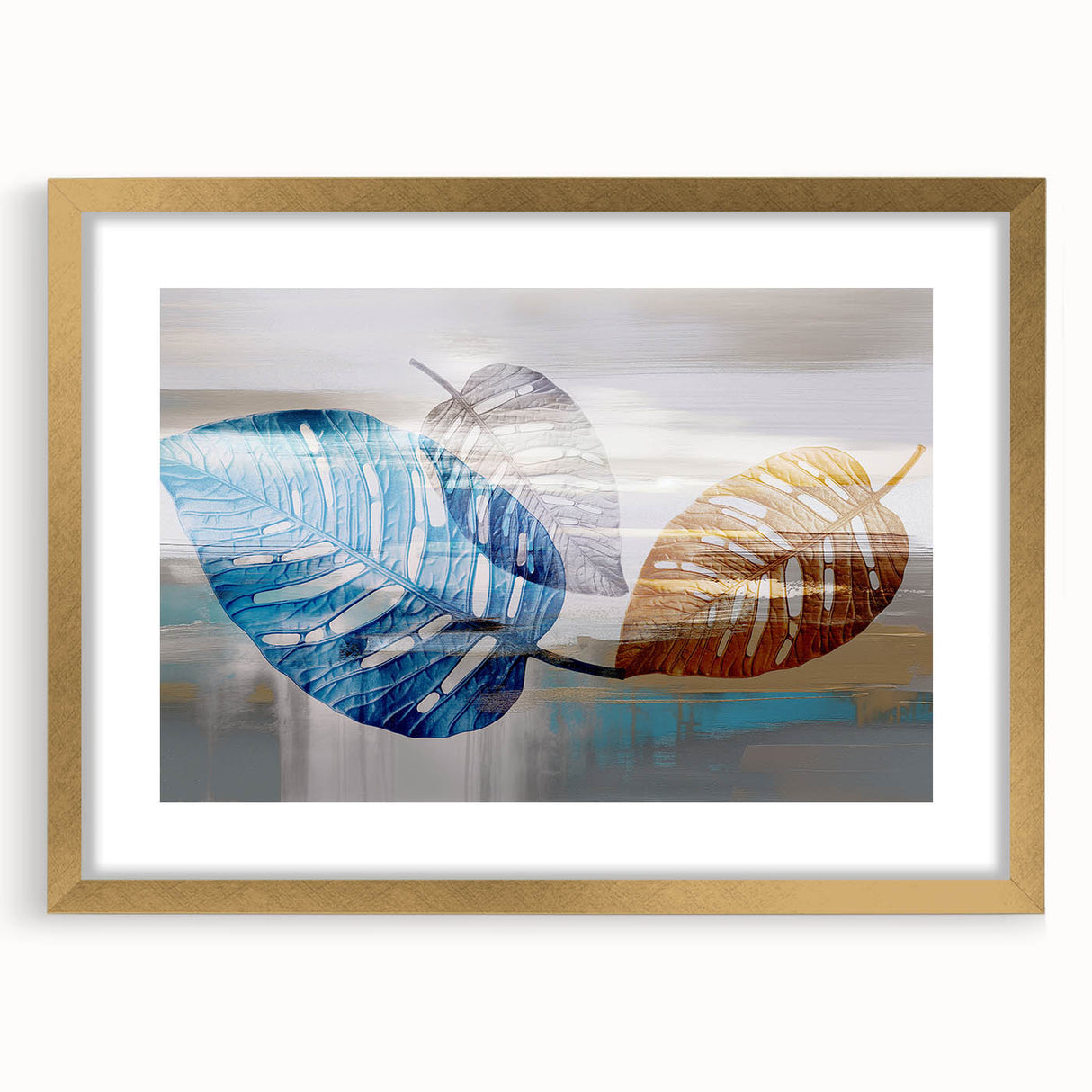 Abstract strokes and lines design in a gold-framed wall art piece, showcasing a modern aesthetic with a mat for added elegance, perfect for contemporary decor.