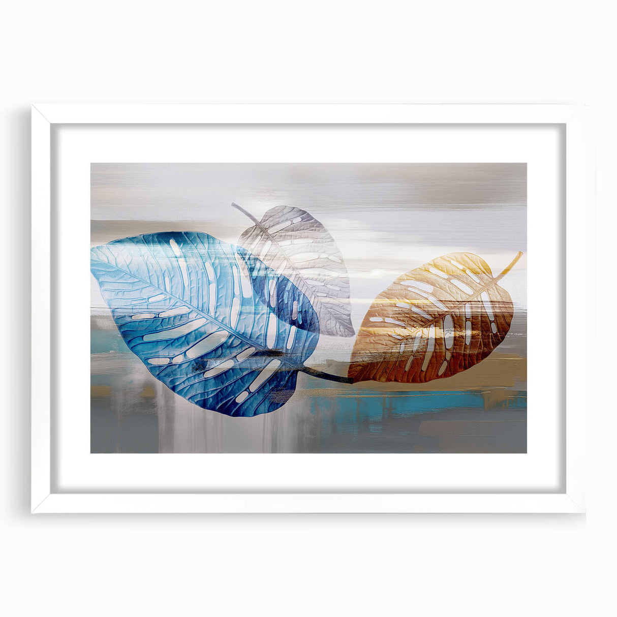 Abstract wall art featuring colorful strokes and lines in a modern design, framed with a white mat, offering a contemporary aesthetic for home decor.