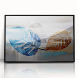 Framed wall art featuring an abstract design of colorful strokes and lines, presented in a sleek black frame. Perfect for modern home decor and artistic spaces.