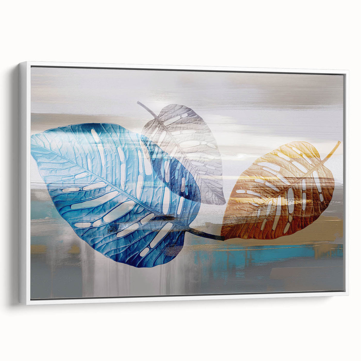 Framed canvas wall art showcasing an abstract design of colorful strokes and lines, set against a white background, perfect for modern home decor.