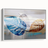 Framed canvas wall art showcasing an abstract design of colorful strokes and lines, set against a white background, perfect for modern home decor.