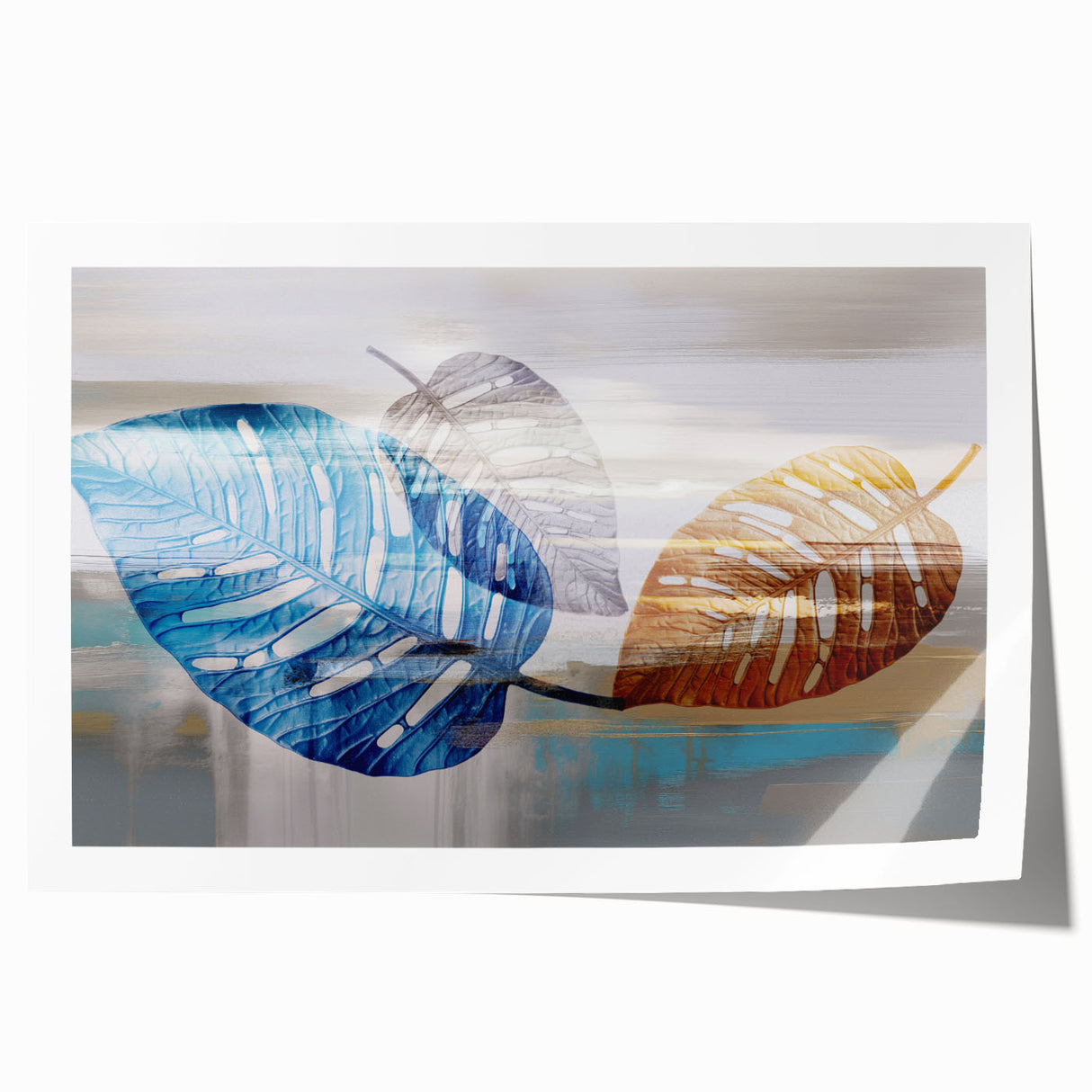 Abstract wall art print featuring vibrant strokes and lines in shades of blue, pink, and gold, perfect for modern home decor. Ideal for enhancing living spaces with a contemporary artistic touch.