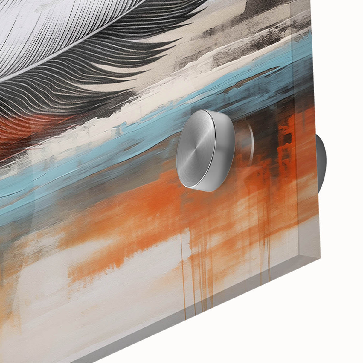 Abstract wall art featuring vibrant strokes and lines in a modern design, showcasing a blend of deep blue, bright orange, and soft gray colors, perfect for contemporary home decor.