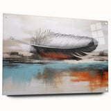 Abstract wall art print displaying vibrant strokes and lines in a colorful design, presented in acrylic glass with visible mounting pins, ideal for modern decor.
