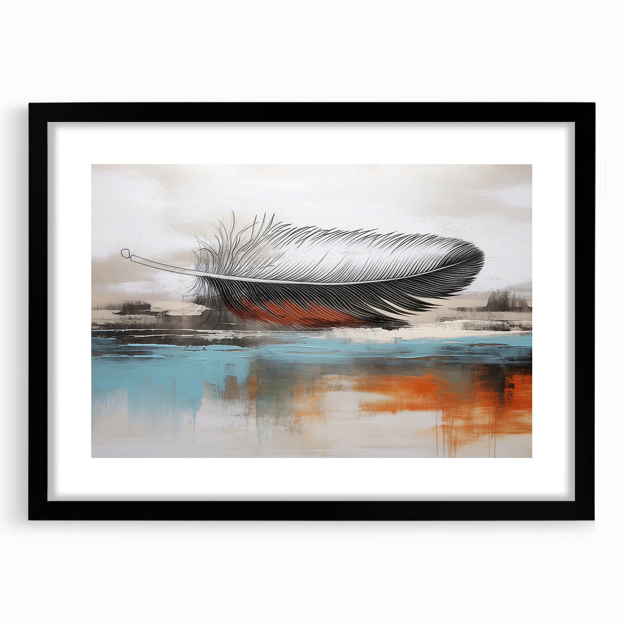 Abstract wall art design featuring bold strokes and lines in a modern style, framed with a black mat, perfect for contemporary home decor. The piece adds a sophisticated touch to any room, blending seamlessly with various interior styles.