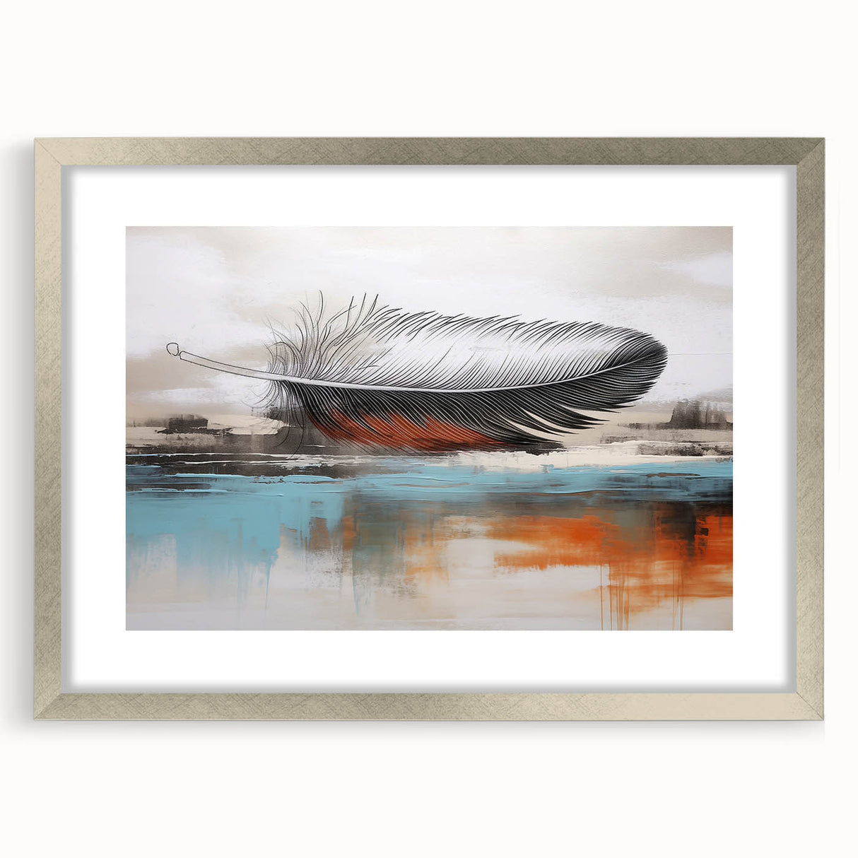 Abstract wall art featuring vibrant strokes and lines in a modern design, framed in silver with a mat, perfect for contemporary home décor accents.
