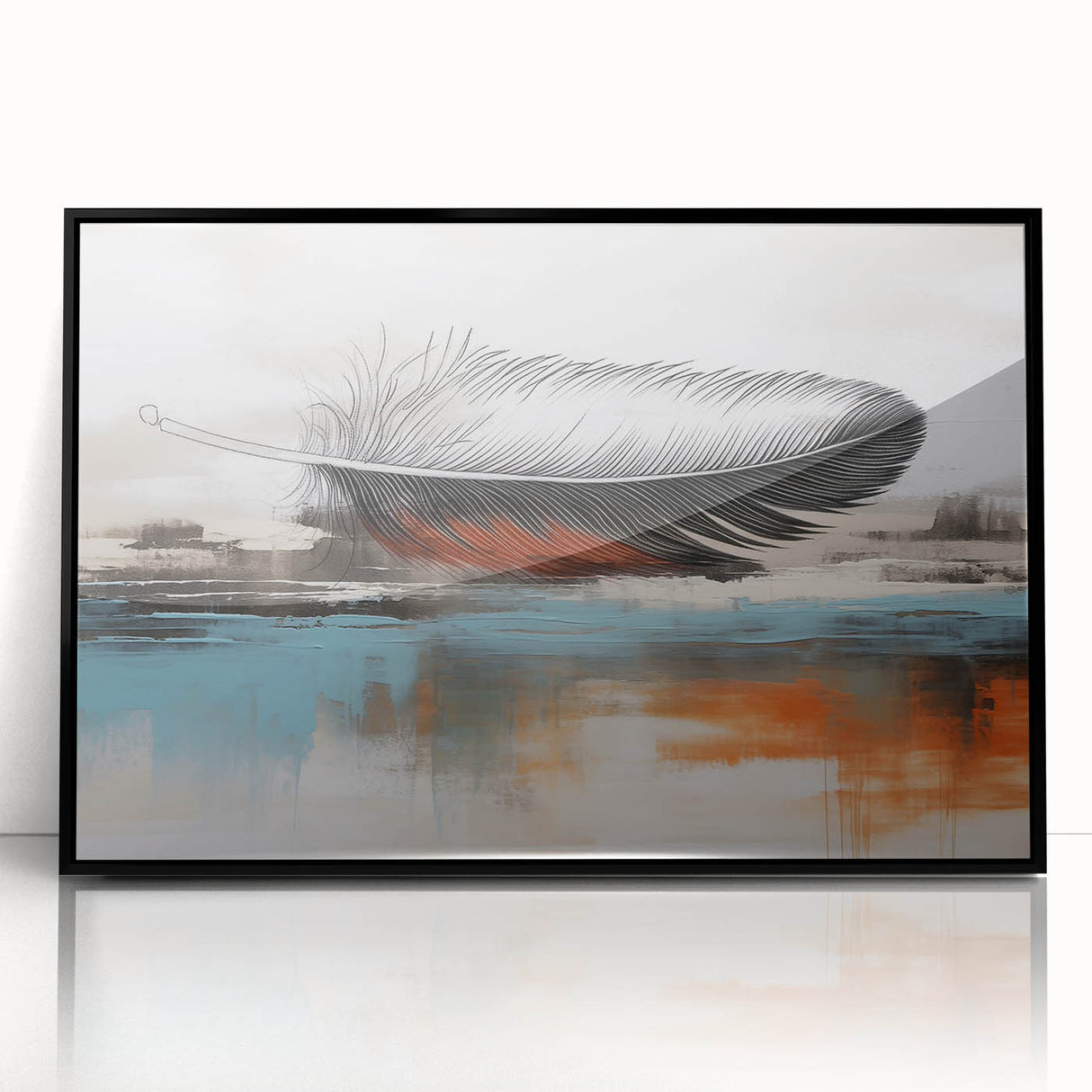 Framed wall art featuring an abstract design of colorful strokes and lines, presented in a sleek black frame, adding a modern touch to any decor setting.