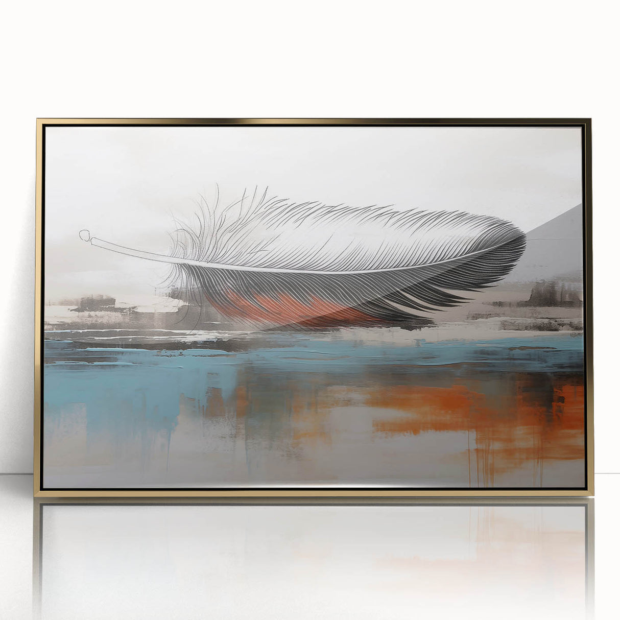 Framed wall art featuring an abstract design of gold strokes and lines, set against a neutral background, ideal for modern home decor. Perfect for adding elegance and sophistication to any space.
