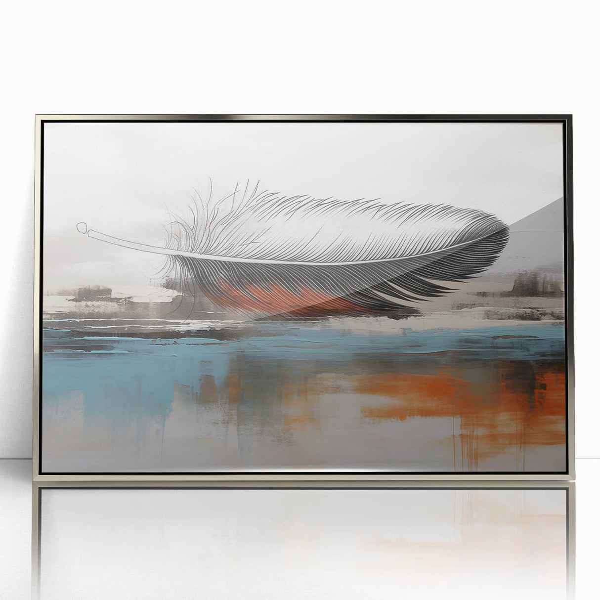 Framed wall art featuring an abstract design with colorful strokes and lines, set in a sleek silver frame, ideal for modern home decor. Perfect for enhancing interior aesthetics and adding a contemporary touch to any room.