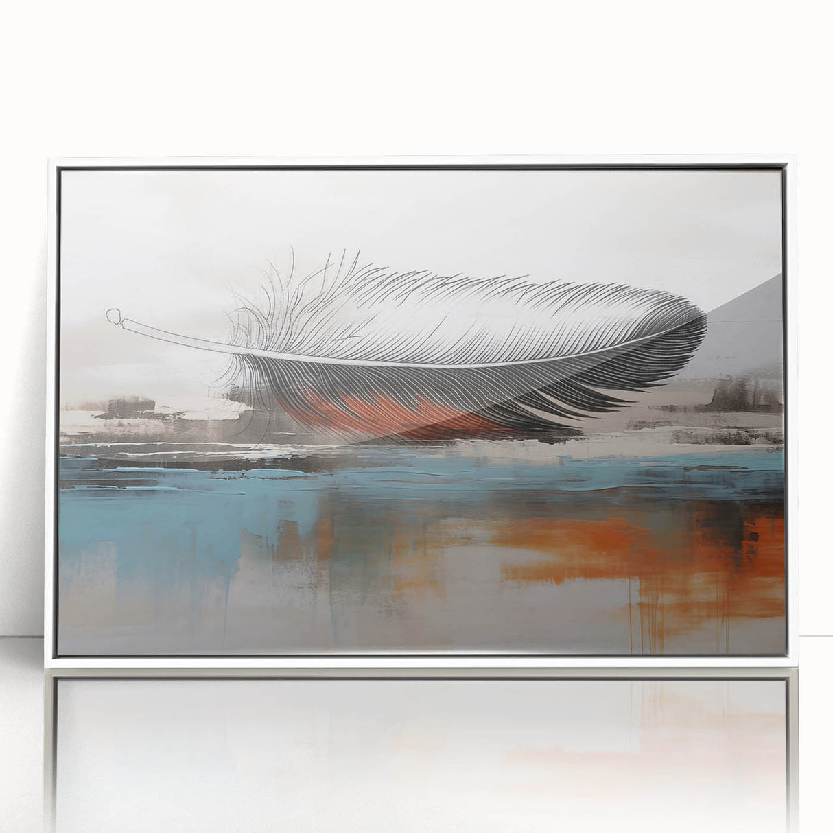 Framed wall art featuring an abstract design of colorful strokes and lines in a modern aesthetic, with a sleek white frame, perfect for contemporary decor.
