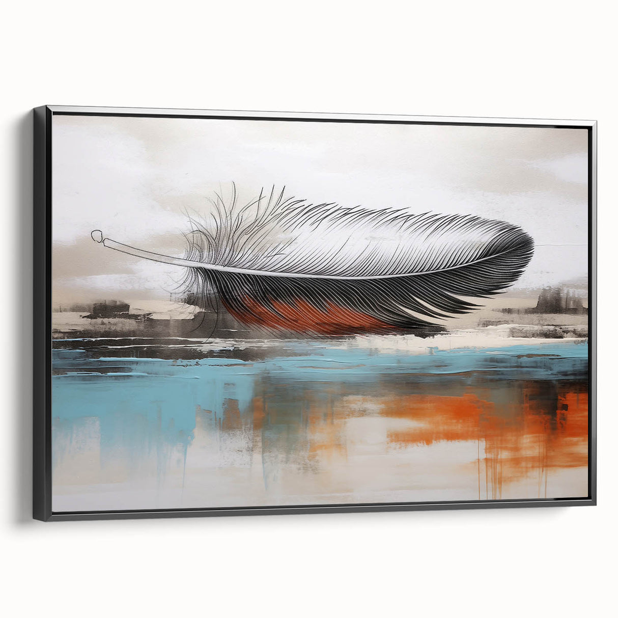 Framed wall art showcasing an abstract design of black strokes and lines on a white canvas, highlighting modern aesthetics and elegant home decor.