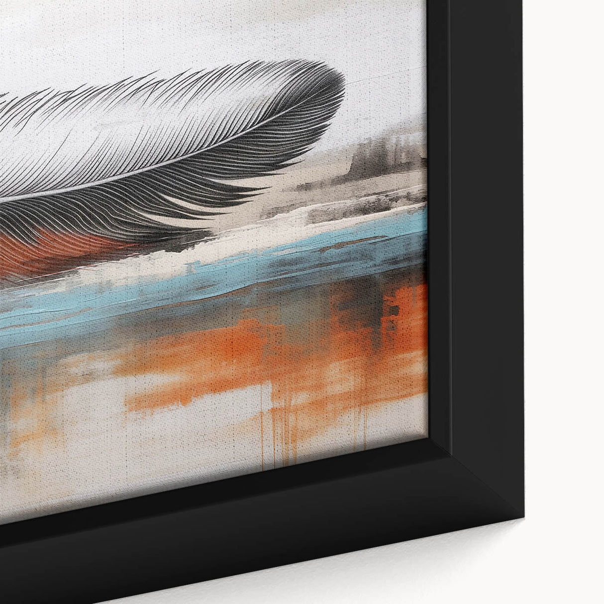 Abstract wall art featuring vibrant strokes and lines in shades of blue, red, and yellow, framed for display, showcasing modern design elements perfect for home decor.