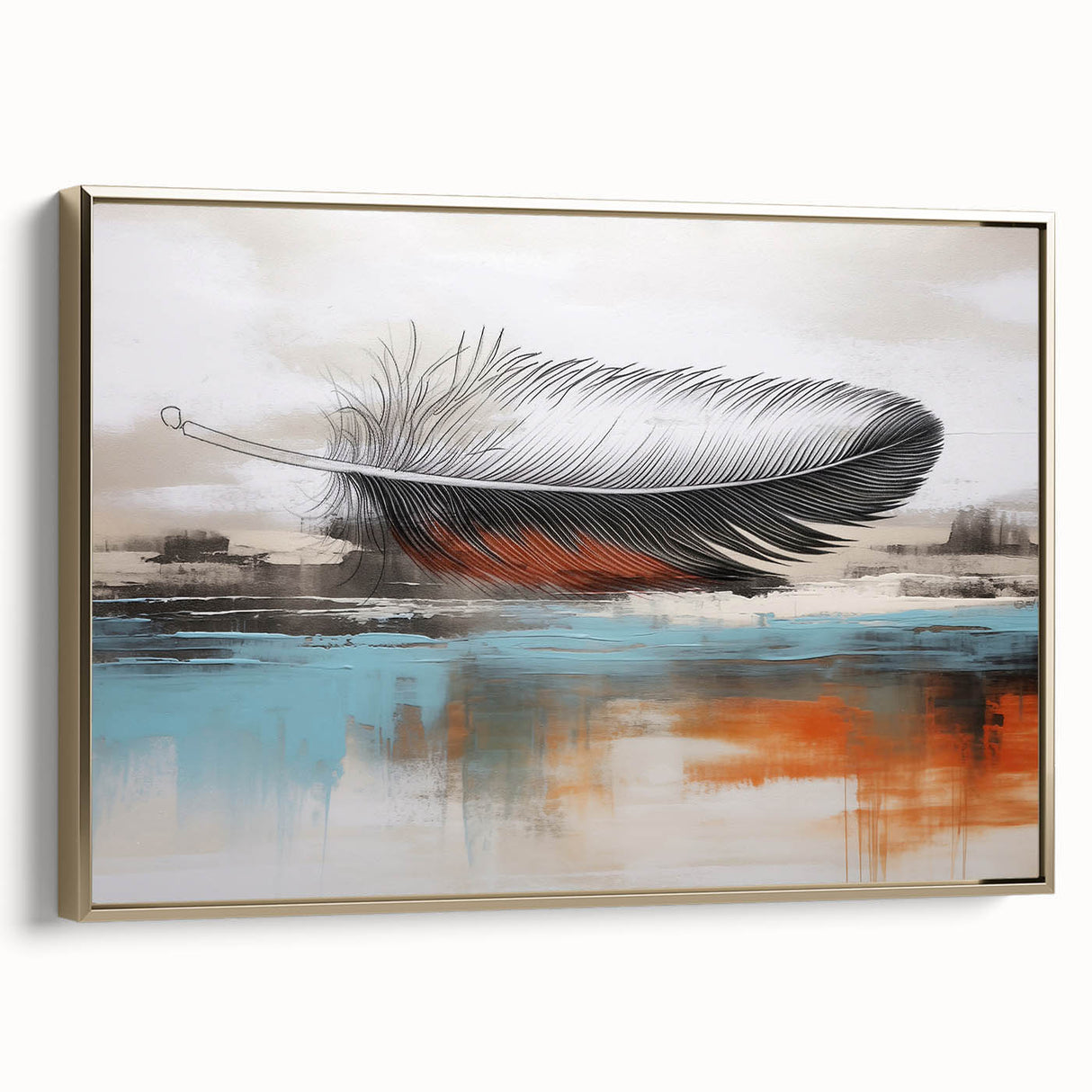 Framed canvas wall art showcasing an abstract design with elegant strokes and lines in gold and black, perfect for modern home decor. The piece adds a touch of sophistication and style to any interior setting.