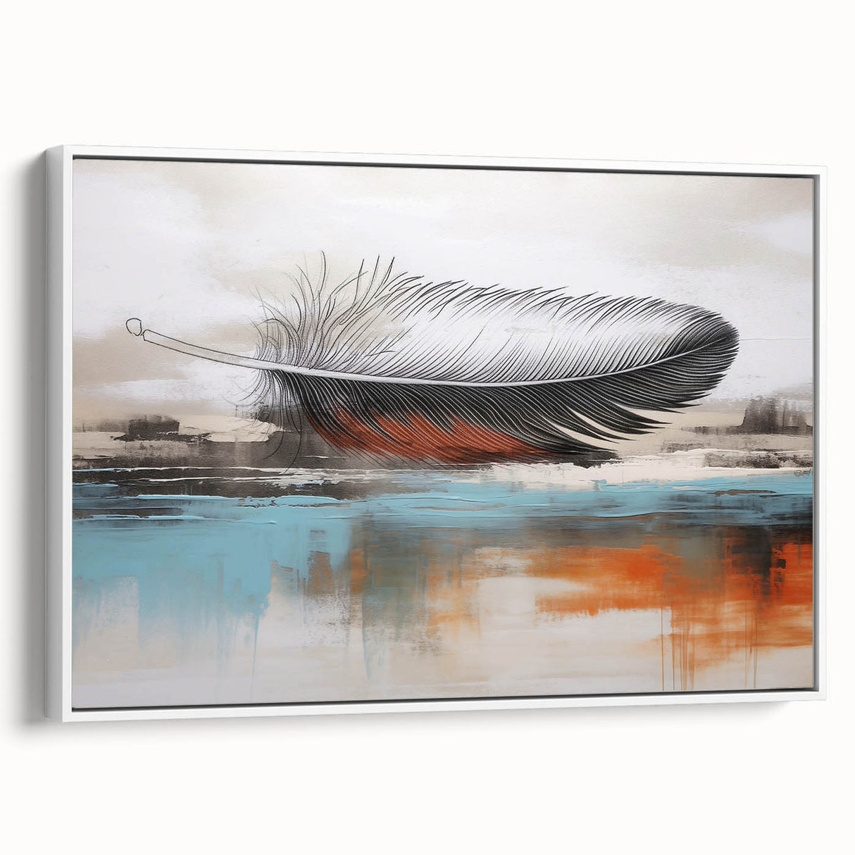 Framed canvas wall art featuring an abstract design of colorful strokes and lines, set against a white background, showcasing elegant modern decor for home interiors.